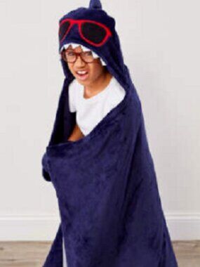 Kids Shark Hooded Blanket Navy Blue Red Sunglasses NEW
